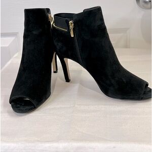 Marc Fisher black suede style Serenity peep toe high heel zipper bootie 8 1/2